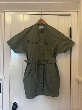 Olive Utility Shirt Dress with Belt